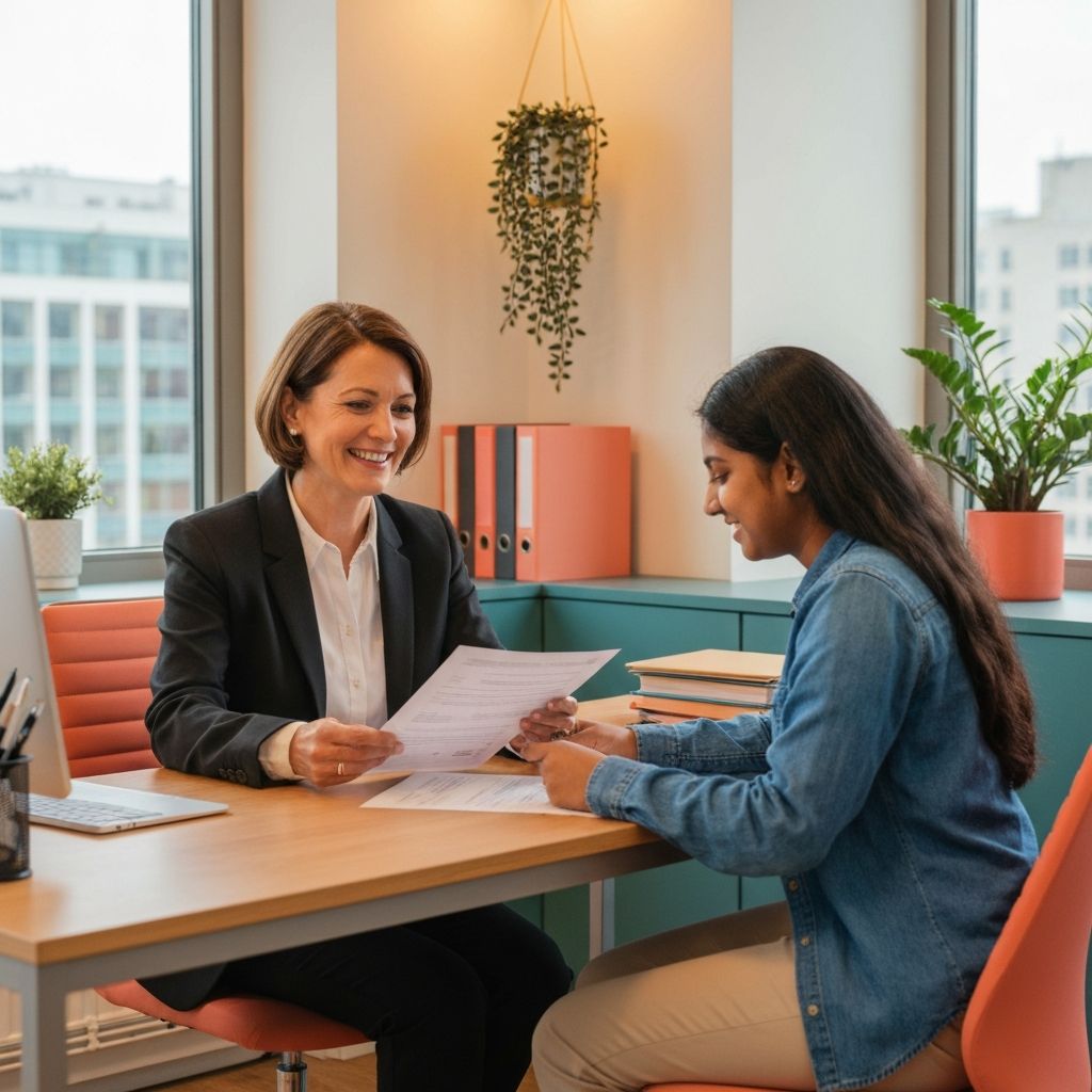 Immigration consultant helping a student with paperwork
